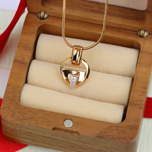 "Rose Gold Circle Pendant with Geometric Design and CZ Accents, XPPT1398 - Picture 9 of 13